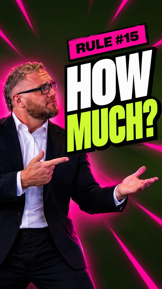 Cover reading HOW MUCH? in white over lime, the subject pointing into the type.