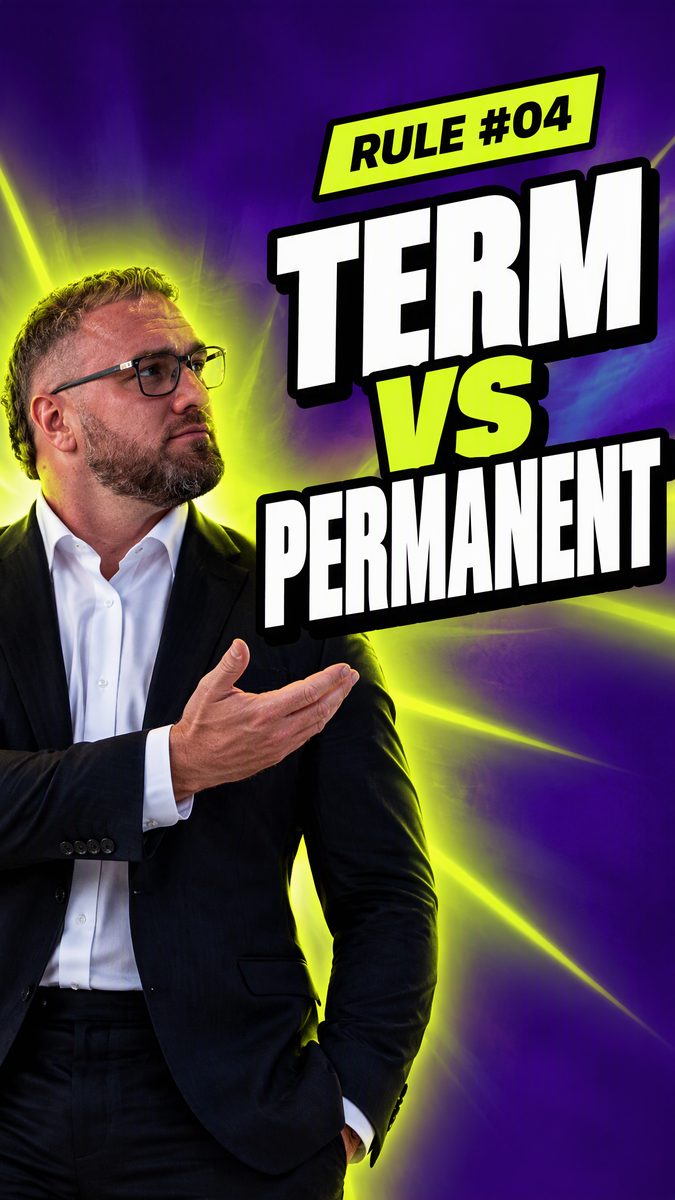 Cover reading TERM vs PERMANENT in three tiers with a small lime vs between them.