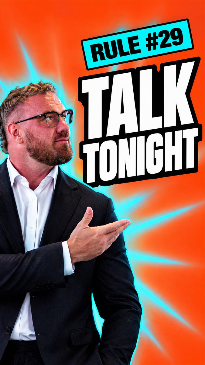 Cover reading TALK TONIGHT in white on an orange field with a cyan burst.