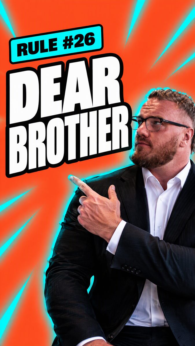 Cover reading DEAR BROTHER, a clean cutout with a cyan rim light against orange.