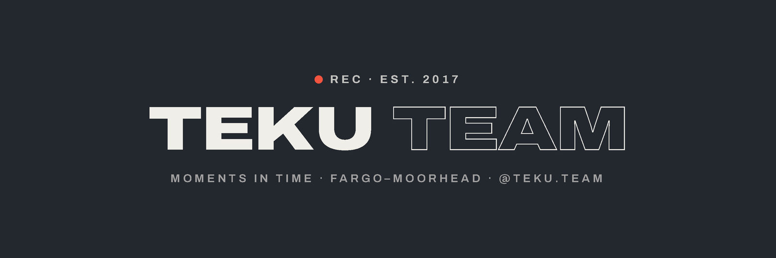 Teku Team banner: solid TEKU beside outlined TEAM in wide black caps on shutter grey.