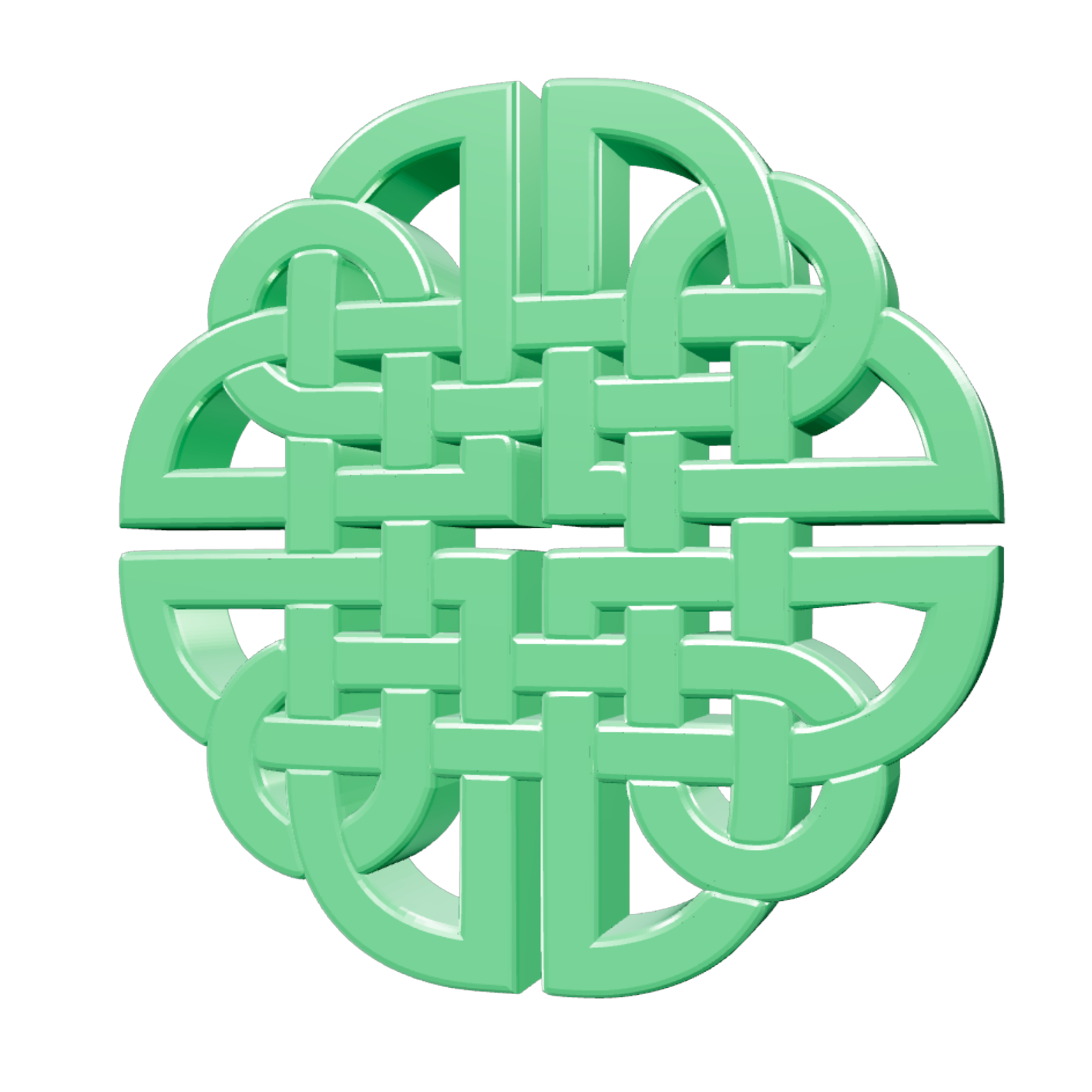 CSC's Dara knot rendered as a glossy mint-green 3D object.